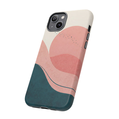 Abstract Sunset Phone Case — Pink & Teal Wave Tough Case