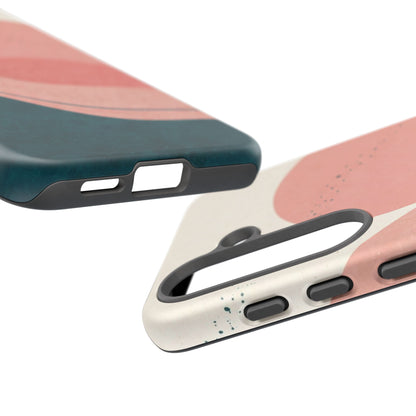 Abstract Sunset Waves Tough Phone Case — Pink & Teal Protective Cover