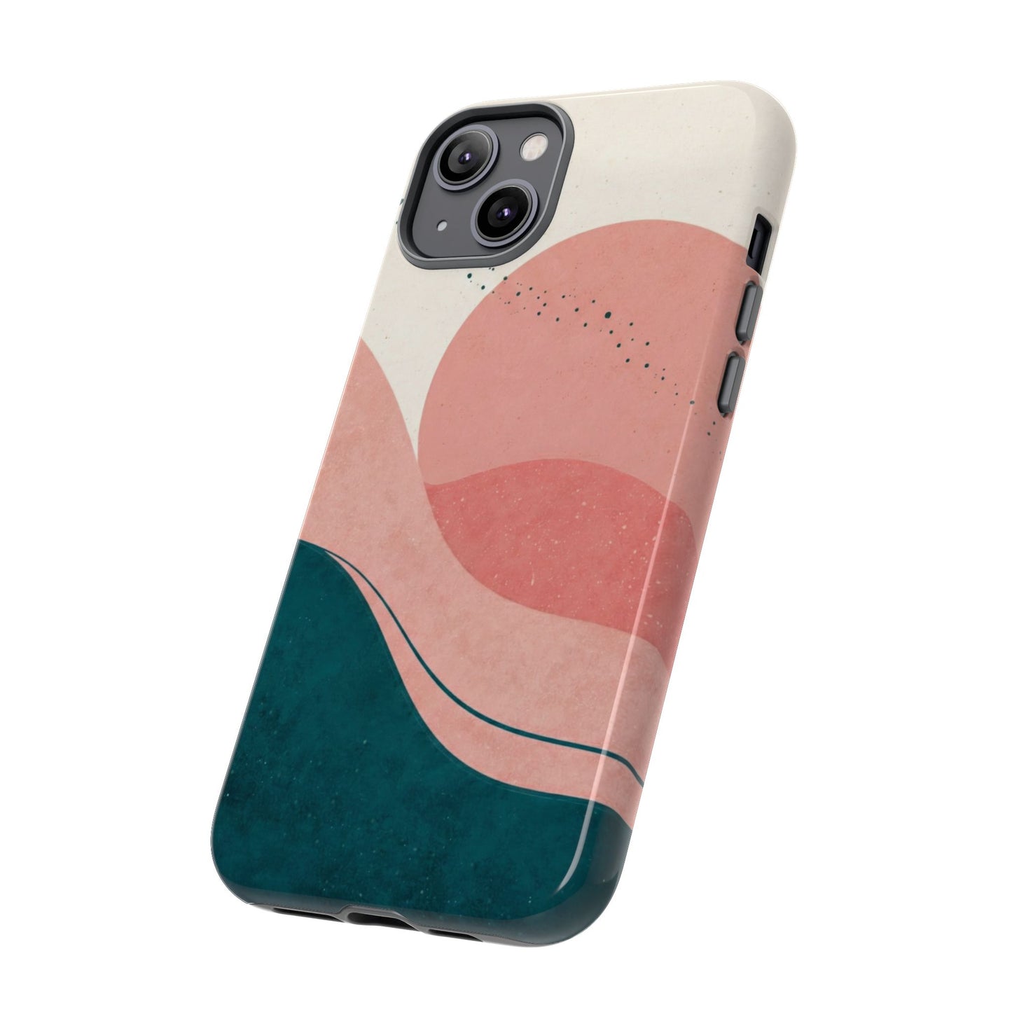Abstract Sunset Phone Case — Pink & Teal Wave Tough Case