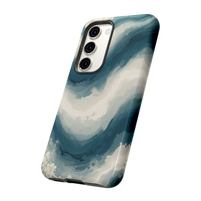 Ocean Wave Marble Phone Case — Teal & Ivory Abstract Tough Case