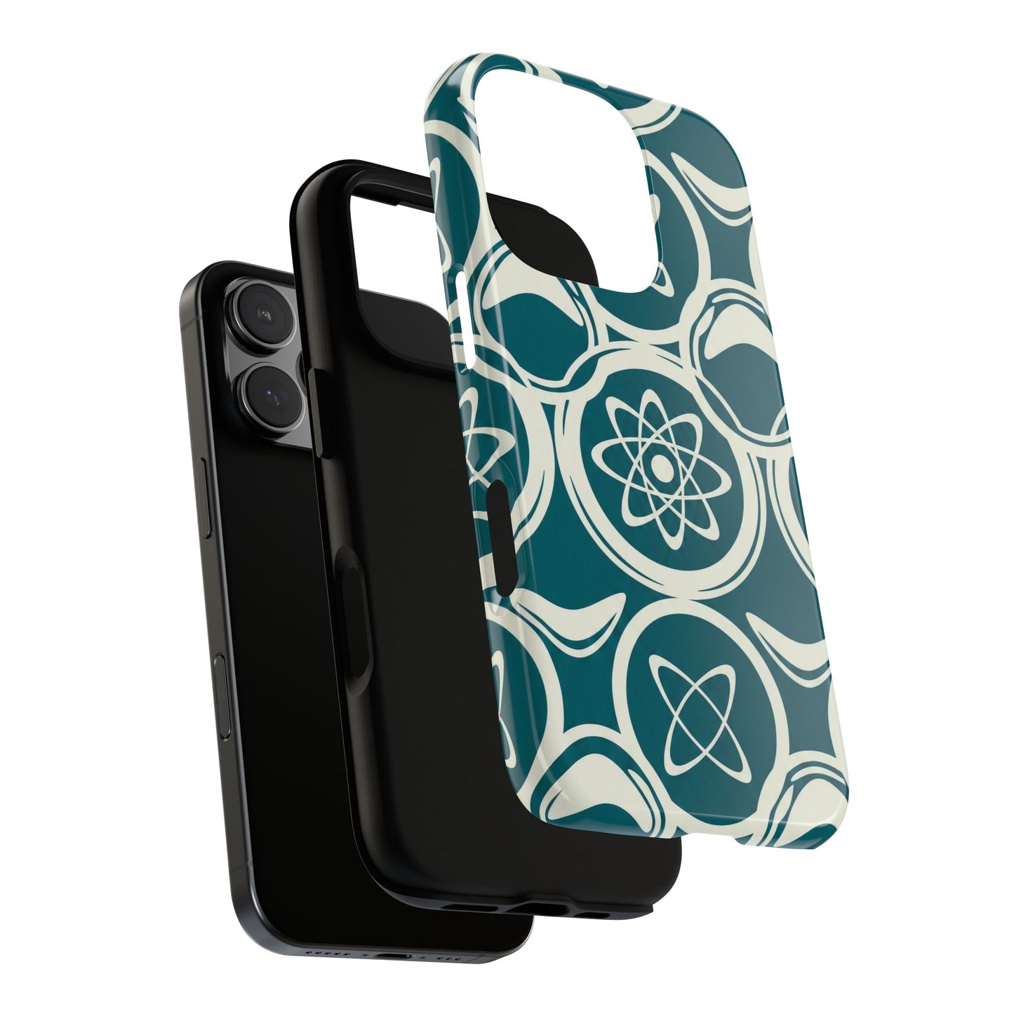 Teal Retro Atomic Pattern Tough Phone Case - Mid-Century Science Design