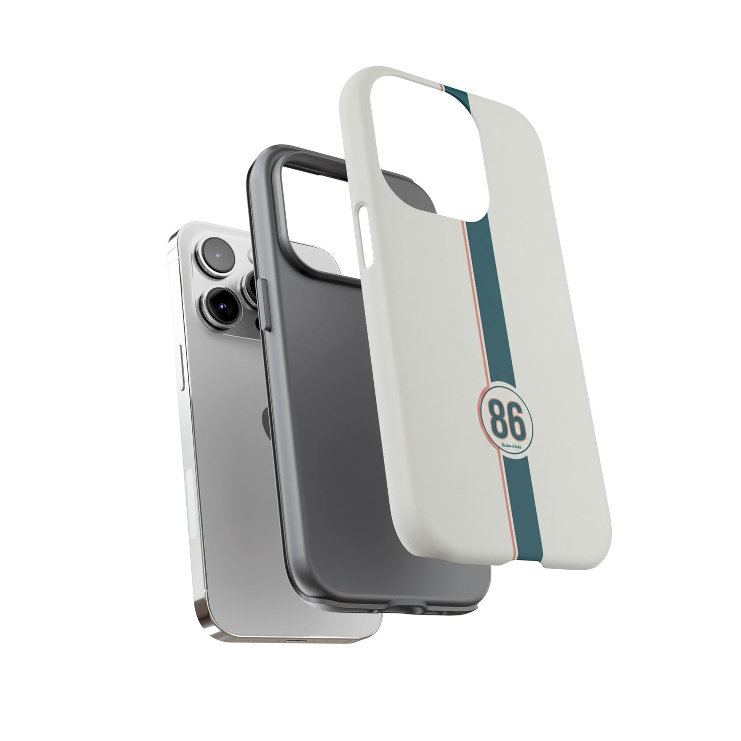 Racing Stripe Tough Phone Case — Retro White With '86 Circle Badge
