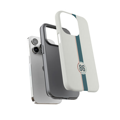 Racing Stripe Tough Phone Case — Retro White With '86 Circle Badge