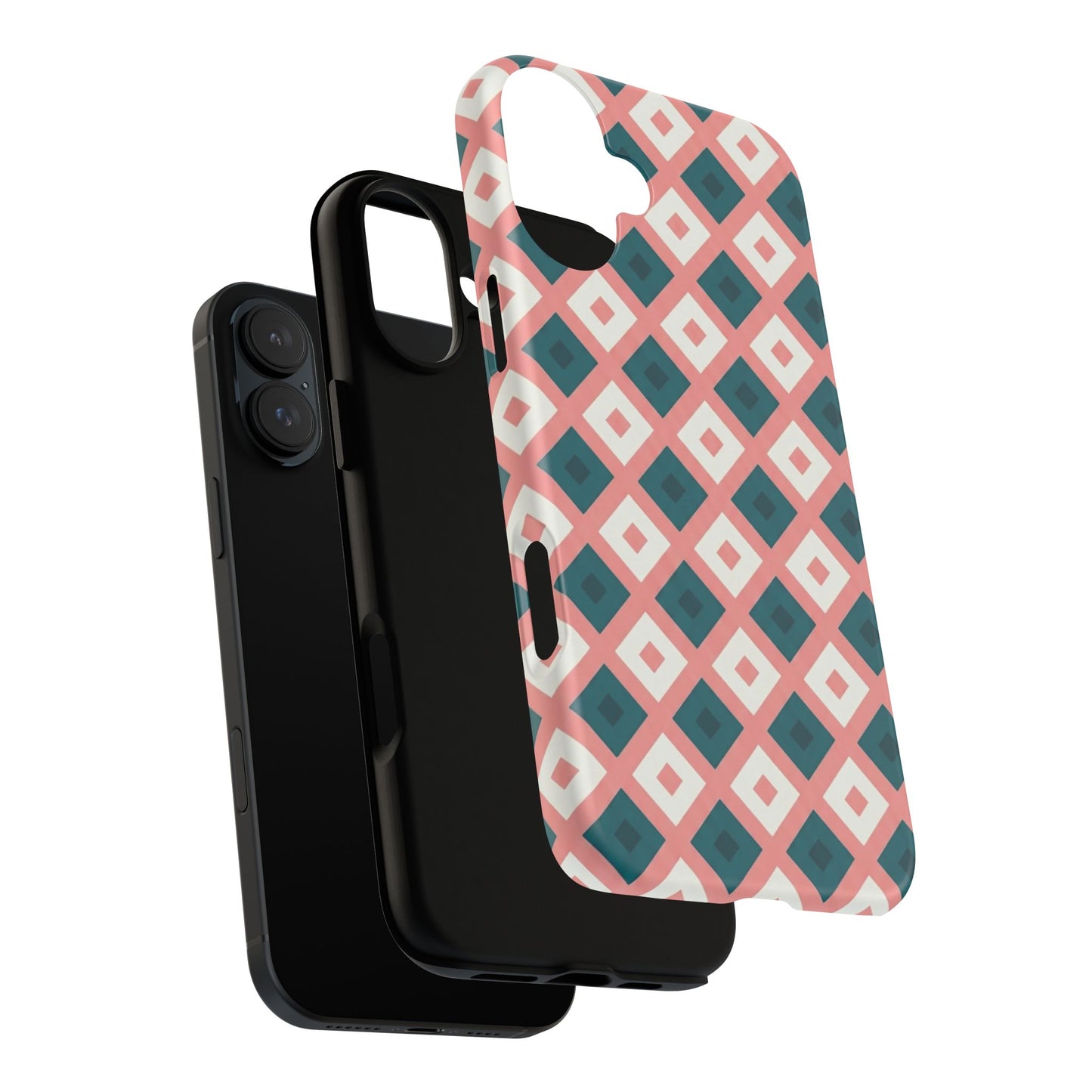 Geometric Diamond Pattern Tough Phone Case — Pink & Teal Protective Cover
