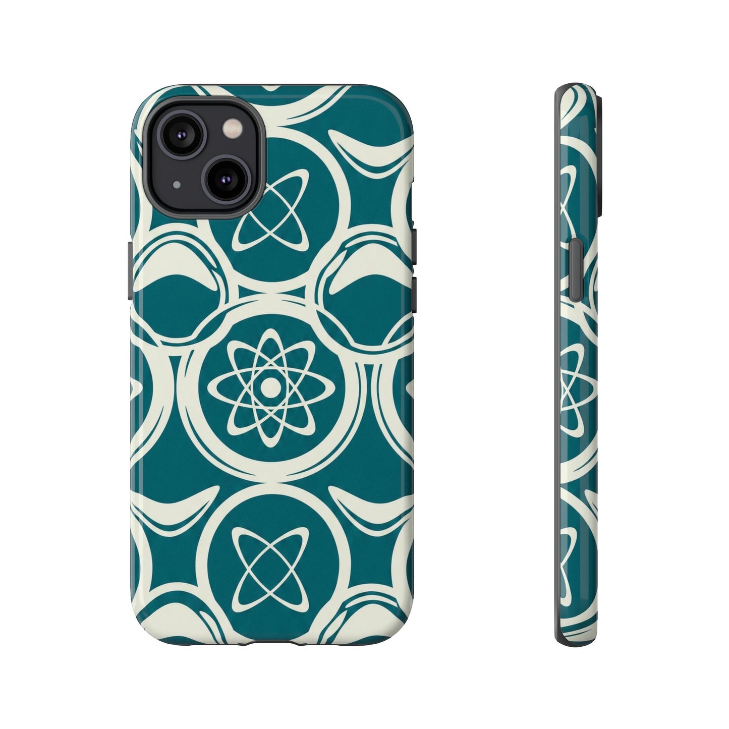 Teal Retro Atomic Pattern Tough Phone Case - Mid-Century Science Design