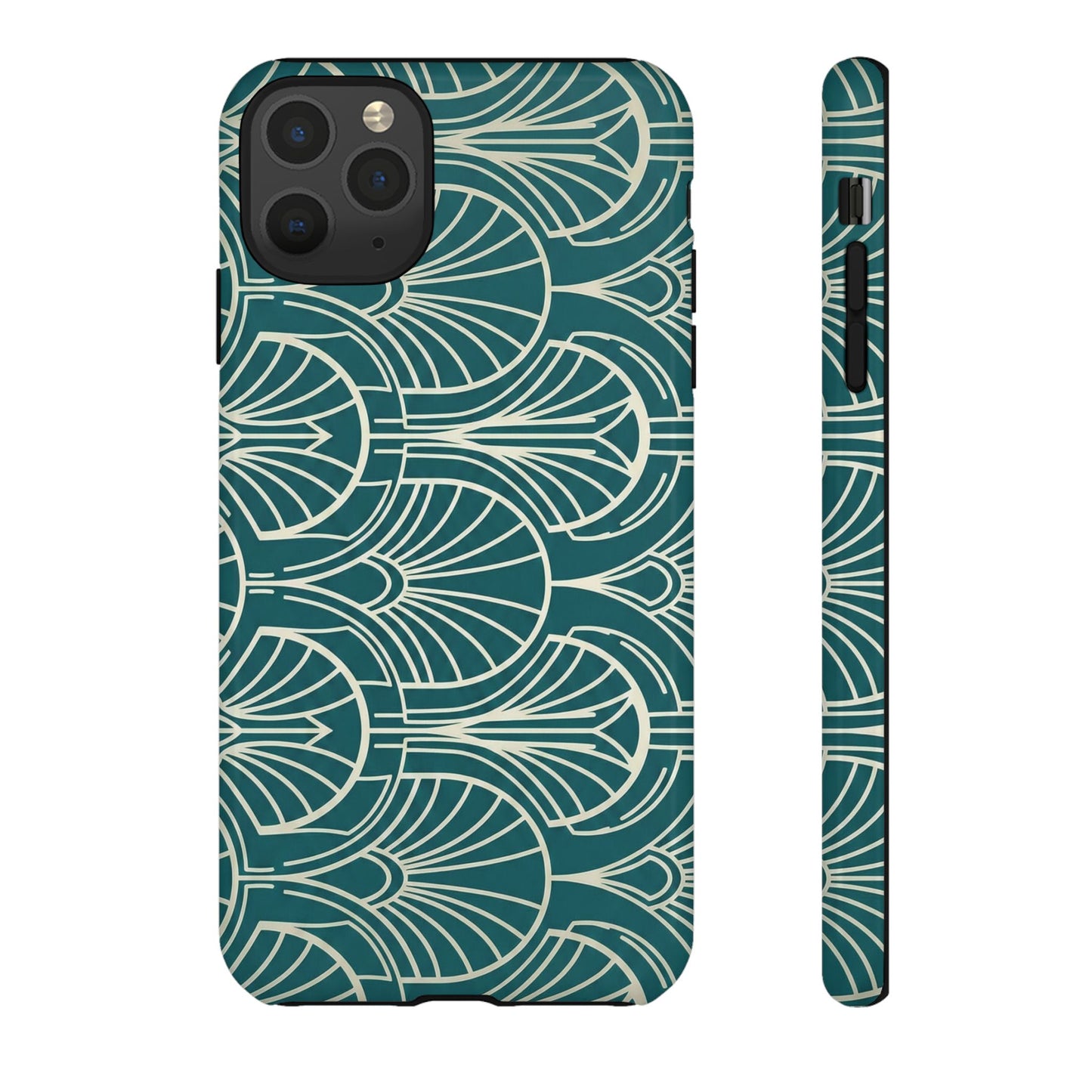 Art Deco Teal Pattern Tough Phone Case — Vintage Geometric Protective Case