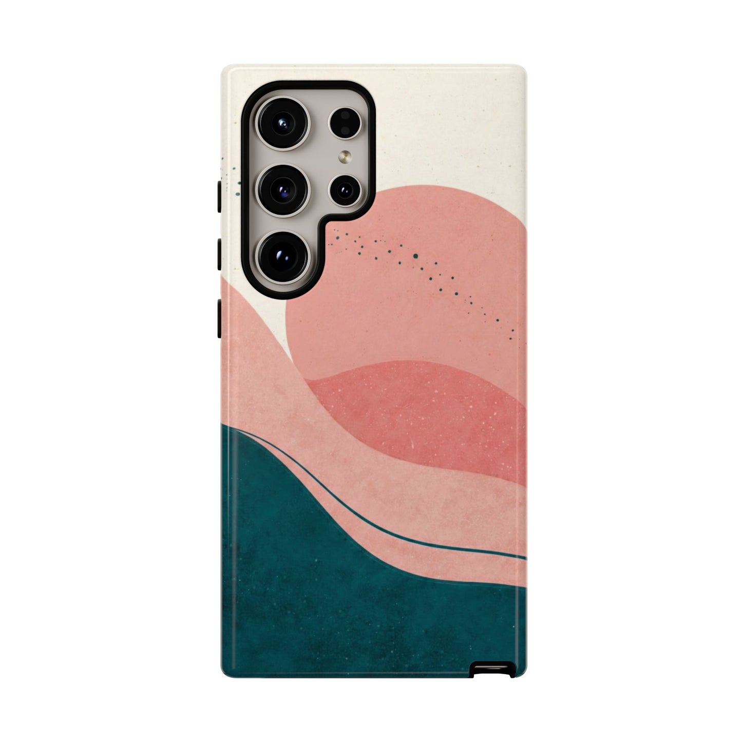 Abstract Sunset Waves Tough Phone Case — Pink & Teal Protective Cover
