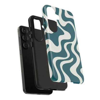 Abstract Teal Swirl Phone Case — Retro Wavy Tough Case