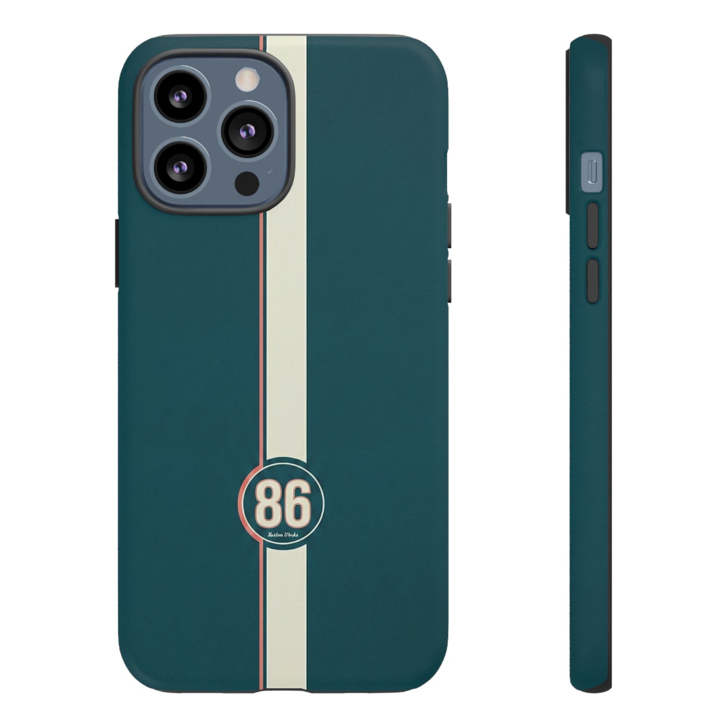 Racing Stripe Phone Case - Retro Teal with Number 86