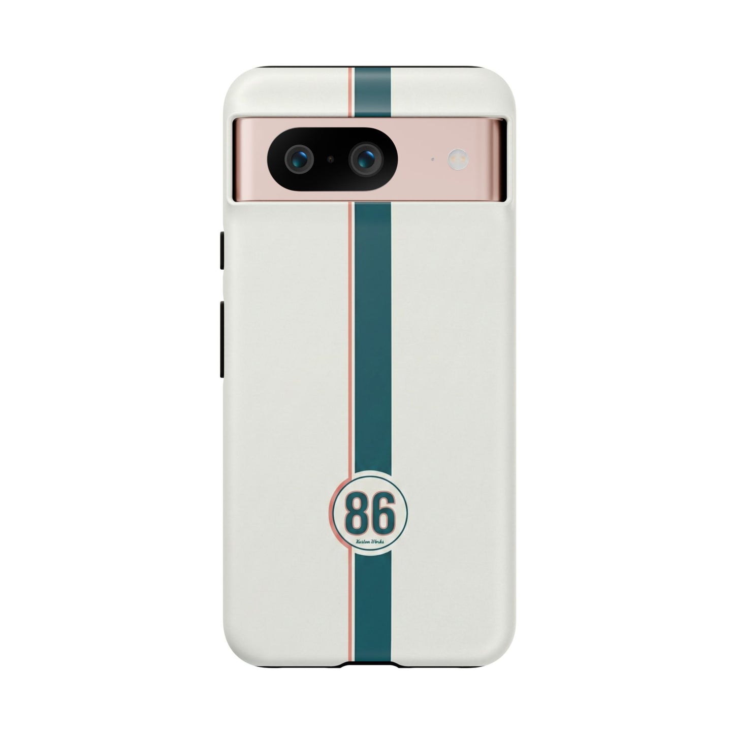 Racing Stripe Tough Phone Case — Retro White With '86 Circle Badge