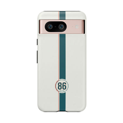 Racing Stripe Tough Phone Case — Retro White With '86 Circle Badge