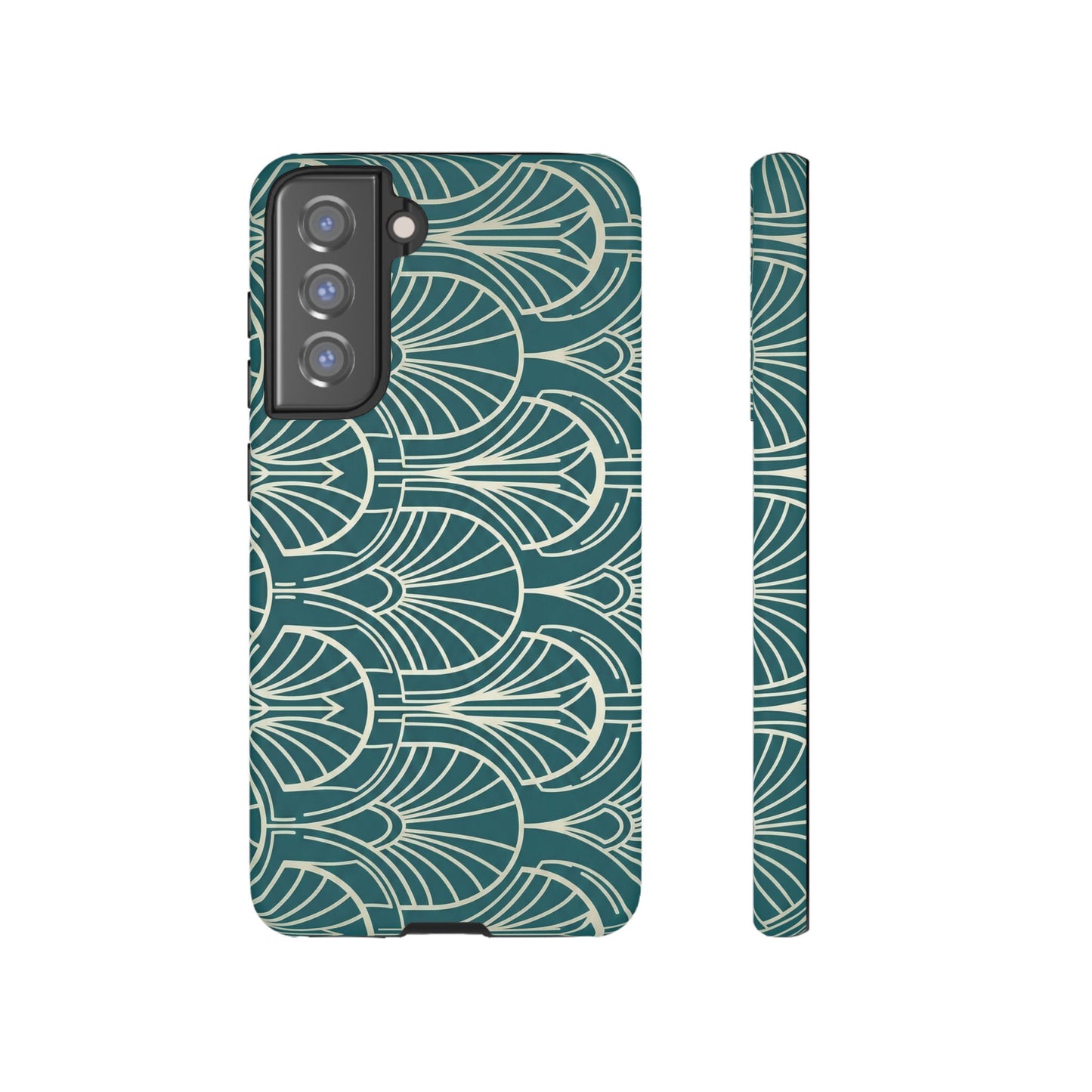 Teal Art Deco Pattern Tough Phone Case — Retro Geometric Protection