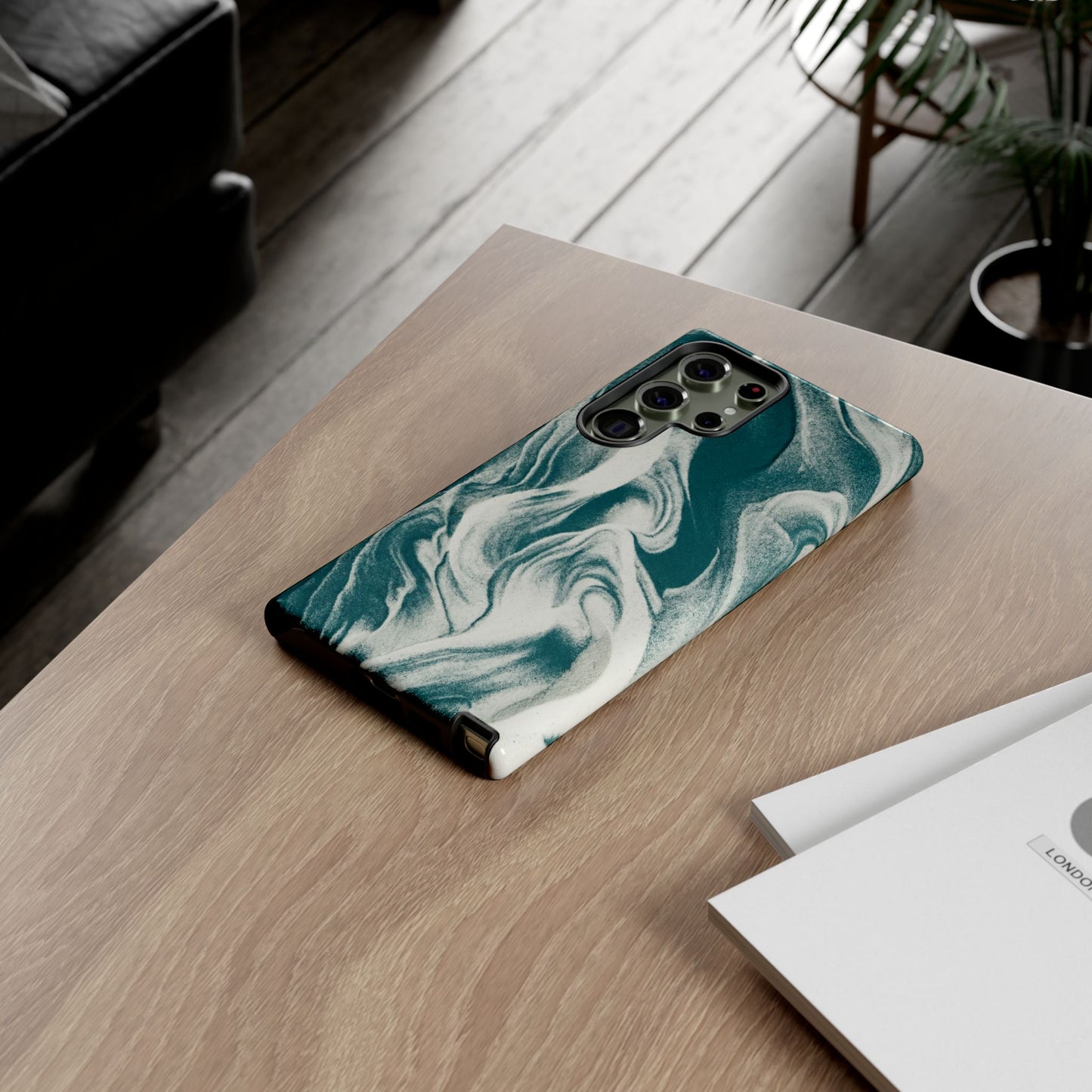 Teal Marble Tough Phone Case — Protective Artistic Swirl Design
