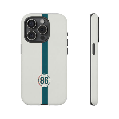 Racing Stripe Tough Phone Case — Retro White With '86 Circle Badge