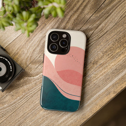 Abstract Sunset Phone Case — Pink & Teal Wave Tough Case