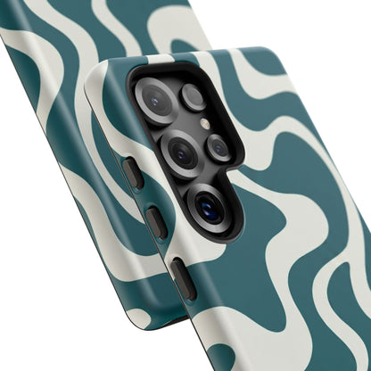 Abstract Teal Swirl Phone Case — Retro Wavy Tough Case