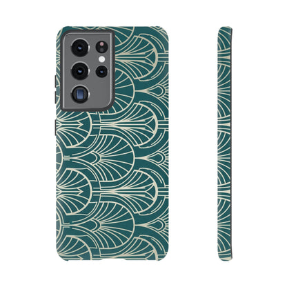 Teal Art Deco Pattern Tough Phone Case — Retro Geometric Protection