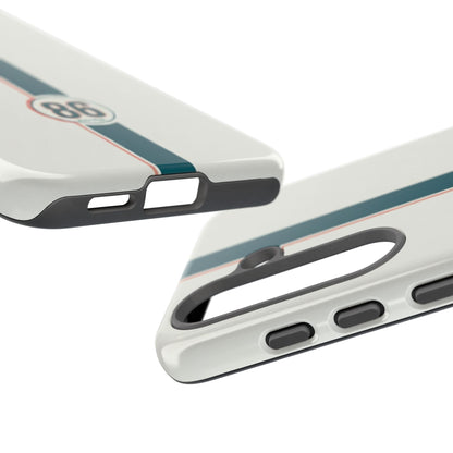 Racing Stripe Tough Phone Case — Retro White With '86 Circle Badge