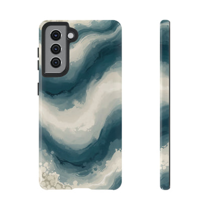Ocean Wave Marble Phone Case — Teal & Ivory Abstract Tough Case