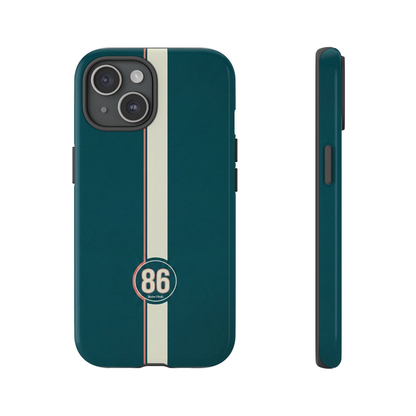 Racing Stripe Phone Case - Retro Teal with Number 86