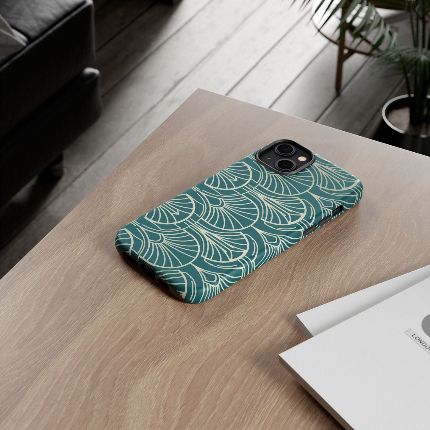 Art Deco Teal Pattern Tough Phone Case — Vintage Geometric Protective Case