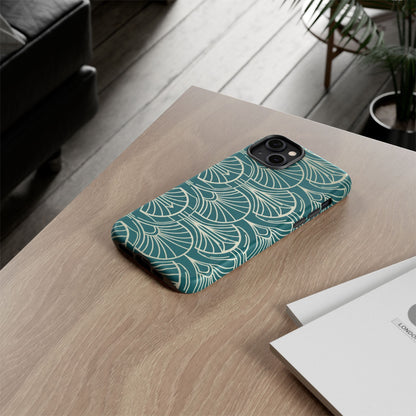 Art Deco Teal Pattern Tough Phone Case — Vintage Geometric Protective Case