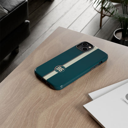 Racing Stripe Phone Case - Retro Teal with Number 86