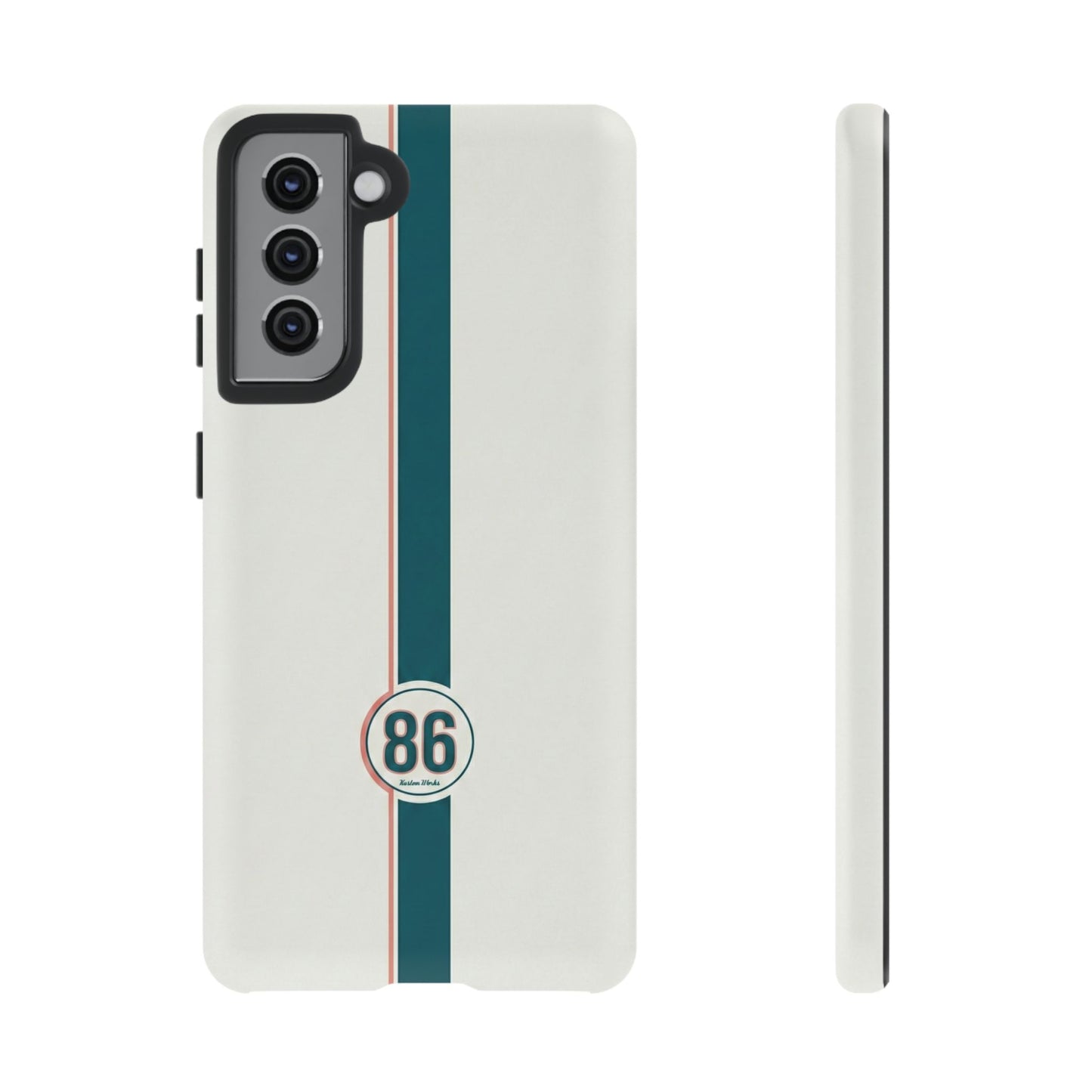 Racing Stripe Tough Phone Case — Retro White With '86 Circle Badge