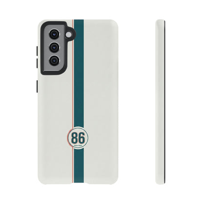 Racing Stripe Tough Phone Case — Retro White With '86 Circle Badge