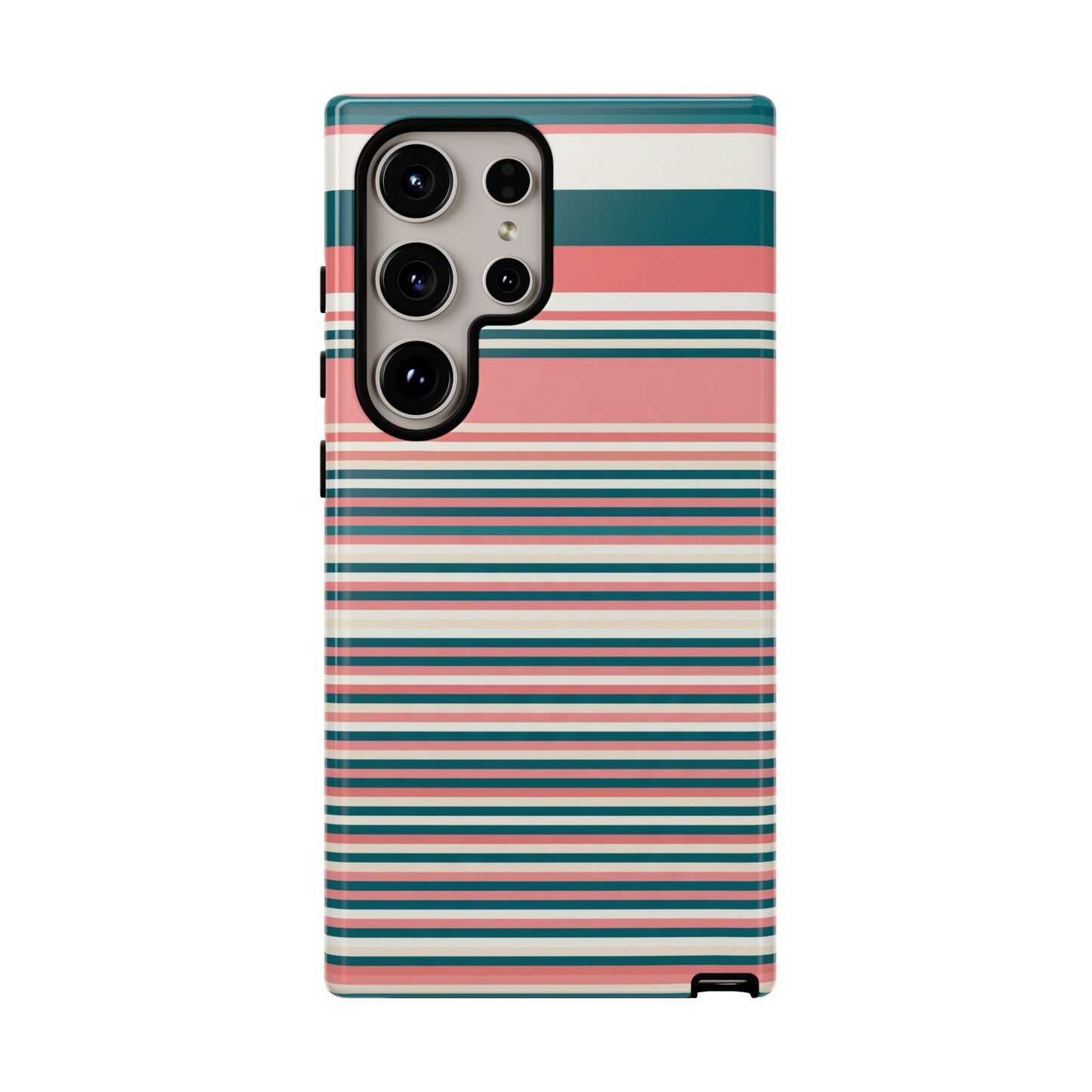 Striped Tough Phone Case — Coral, Teal & White Protective Cover