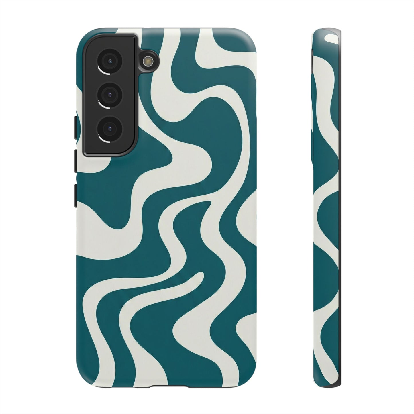 Abstract Teal Swirl Phone Case — Retro Wavy Tough Case