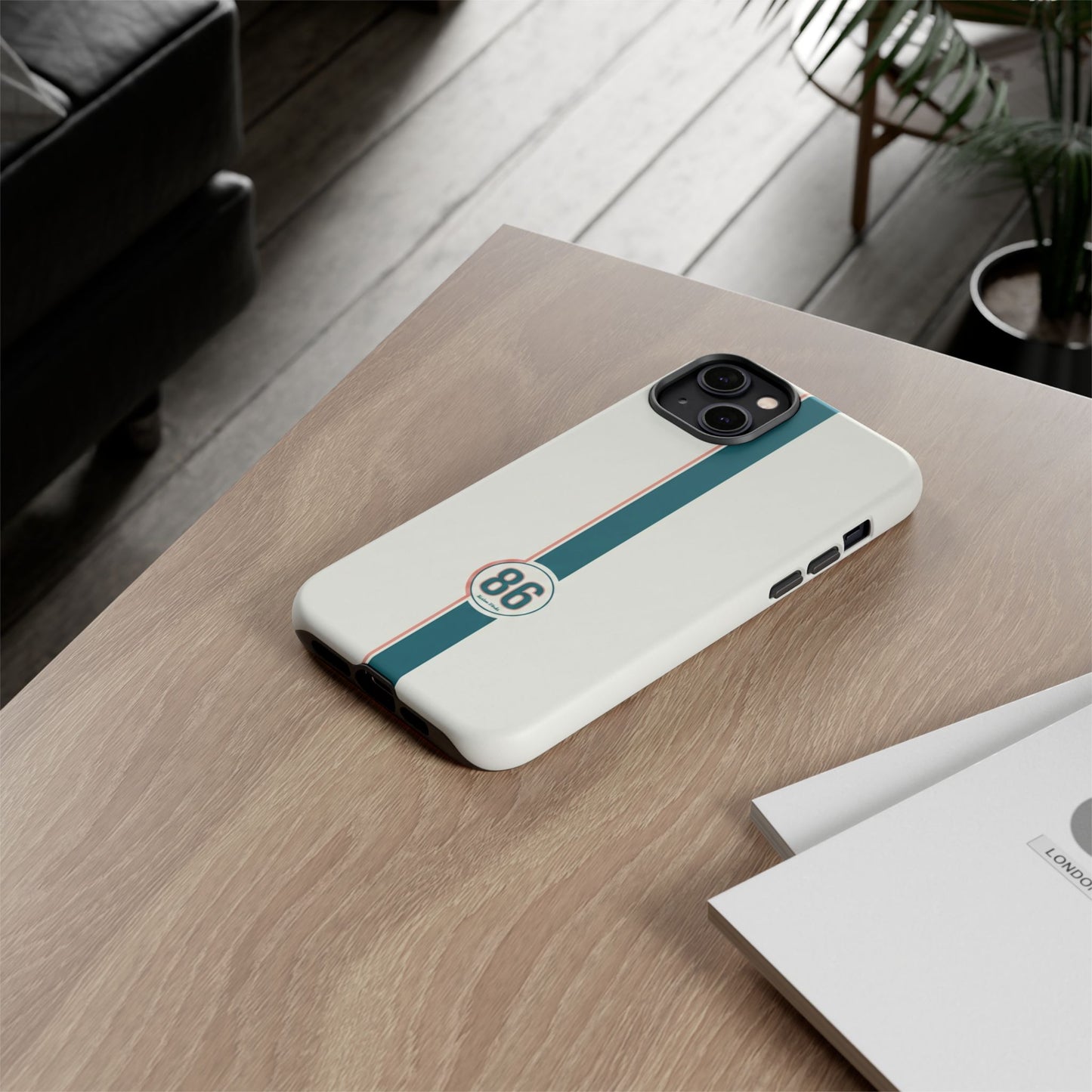 Racing Stripe Tough Phone Case — Retro White With '86 Circle Badge