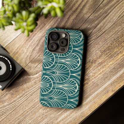 Art Deco Teal Pattern Tough Phone Case — Vintage Geometric Protective Case