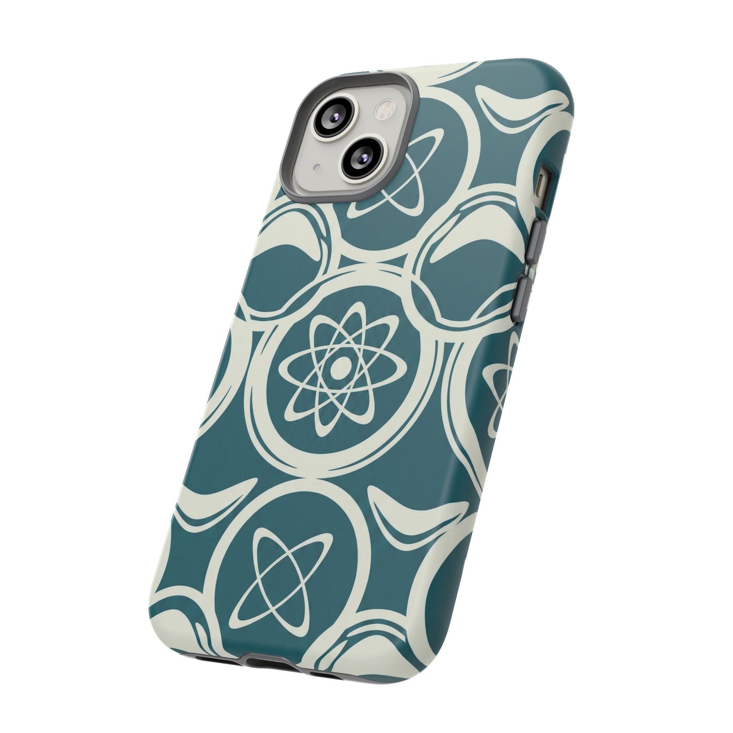 Teal Retro Atomic Pattern Tough Phone Case - Mid-Century Science Design