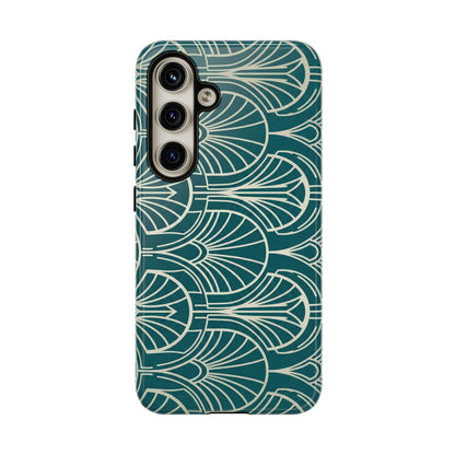 Teal Art Deco Pattern Tough Phone Case — Retro Geometric Protection