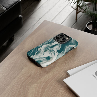 Marble Teal Tough Phone Case — Swirl Pattern Protective Cover