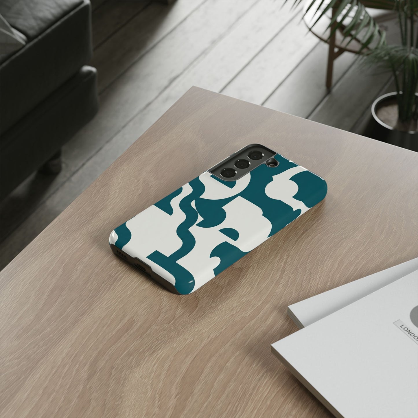 Abstract Teal Pattern Phone Case — Modern Geometric Tough Case