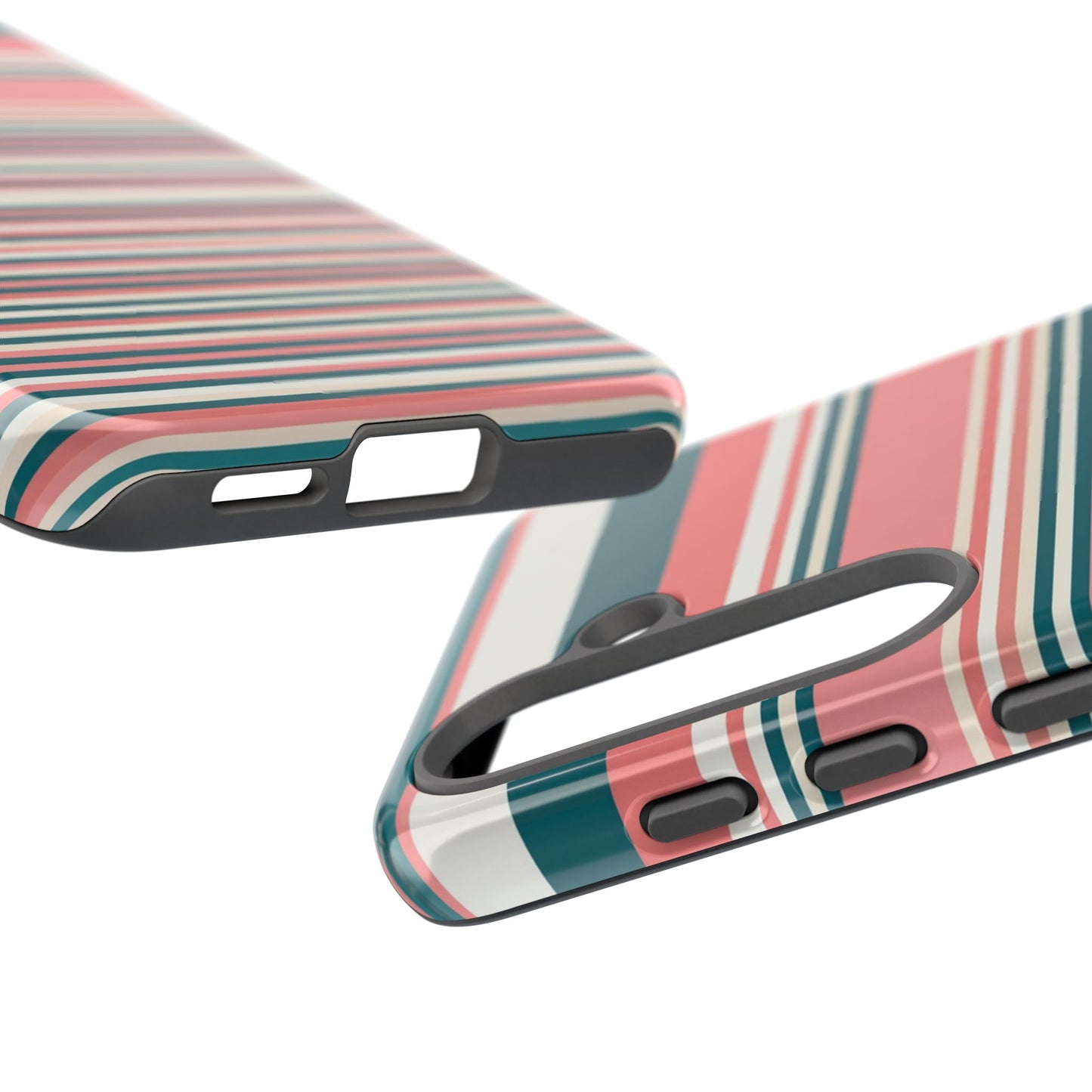 Striped Tough Phone Case — Coral, Teal & White Protective Cover