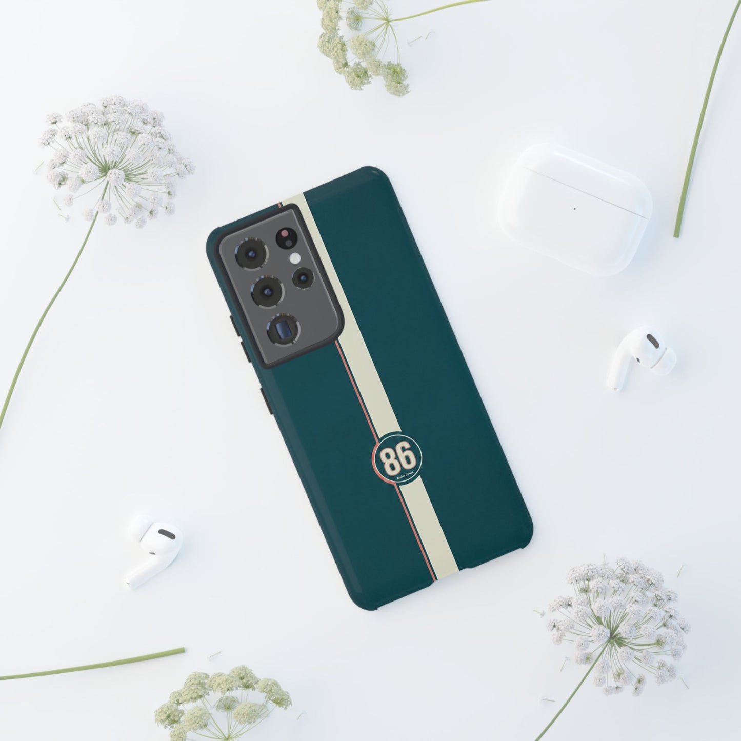 Racing Stripe Phone Case - Retro Teal with Number 86