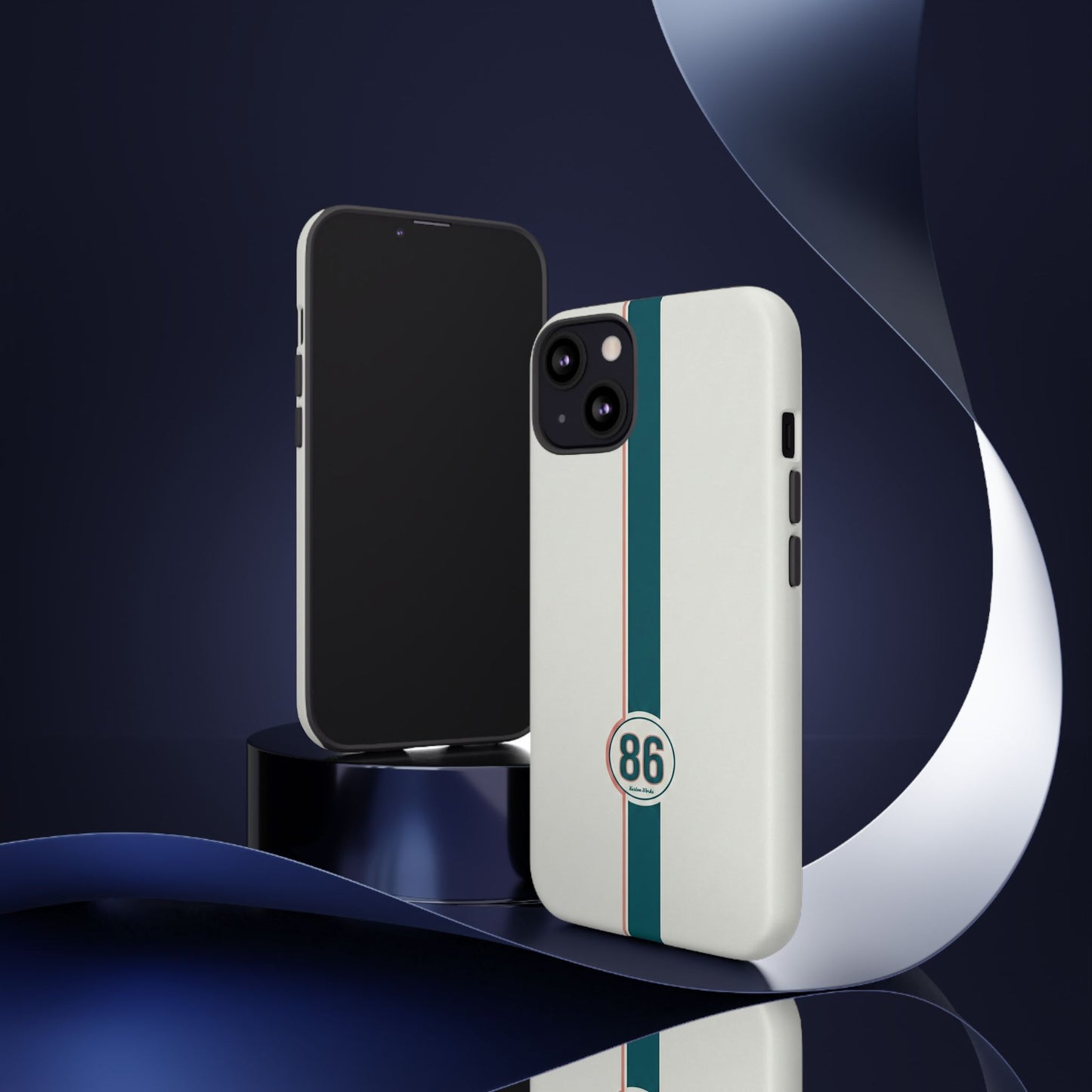 Racing Stripe Tough Phone Case — Retro White With '86 Circle Badge