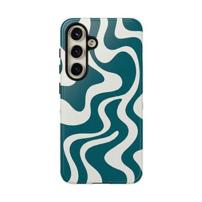 Abstract Teal Swirl Phone Case — Retro Wavy Tough Case