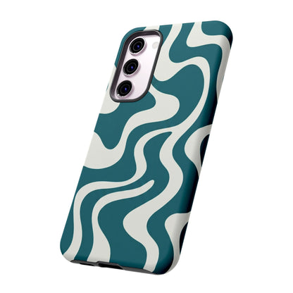 Abstract Teal Swirl Phone Case — Retro Wavy Tough Case