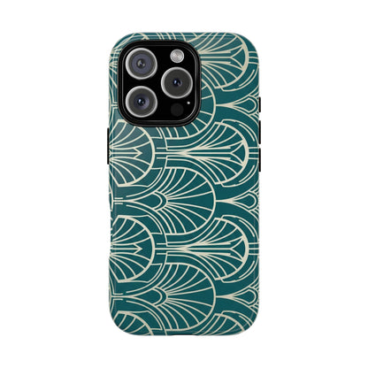 Art Deco Teal Pattern Tough Phone Case — Vintage Geometric Protective Case