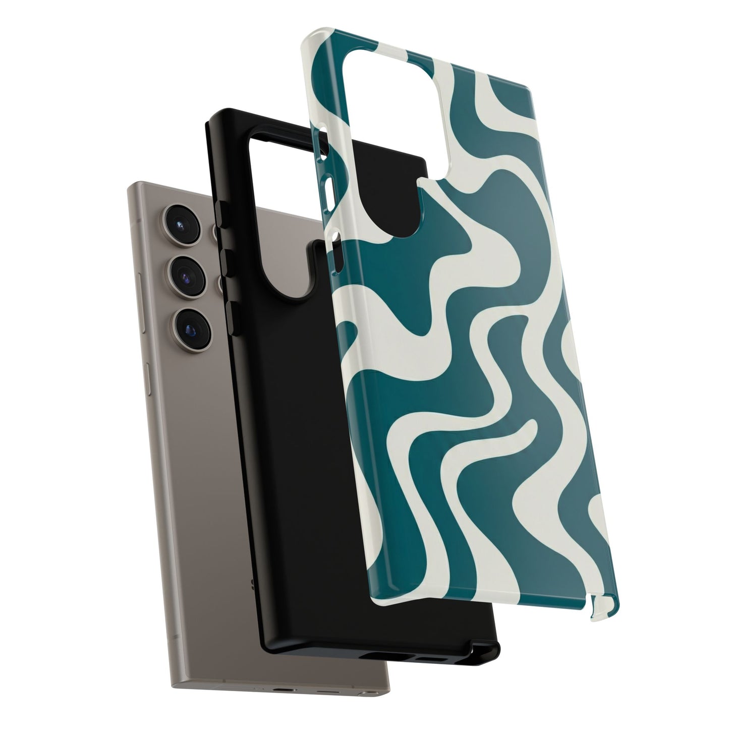 Abstract Teal Swirl Phone Case — Retro Wavy Tough Case