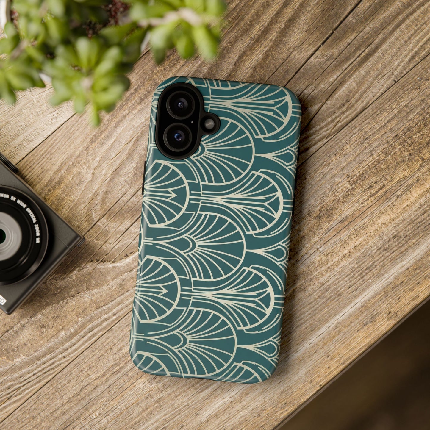 Art Deco Teal Pattern Tough Phone Case — Vintage Geometric Protective Case