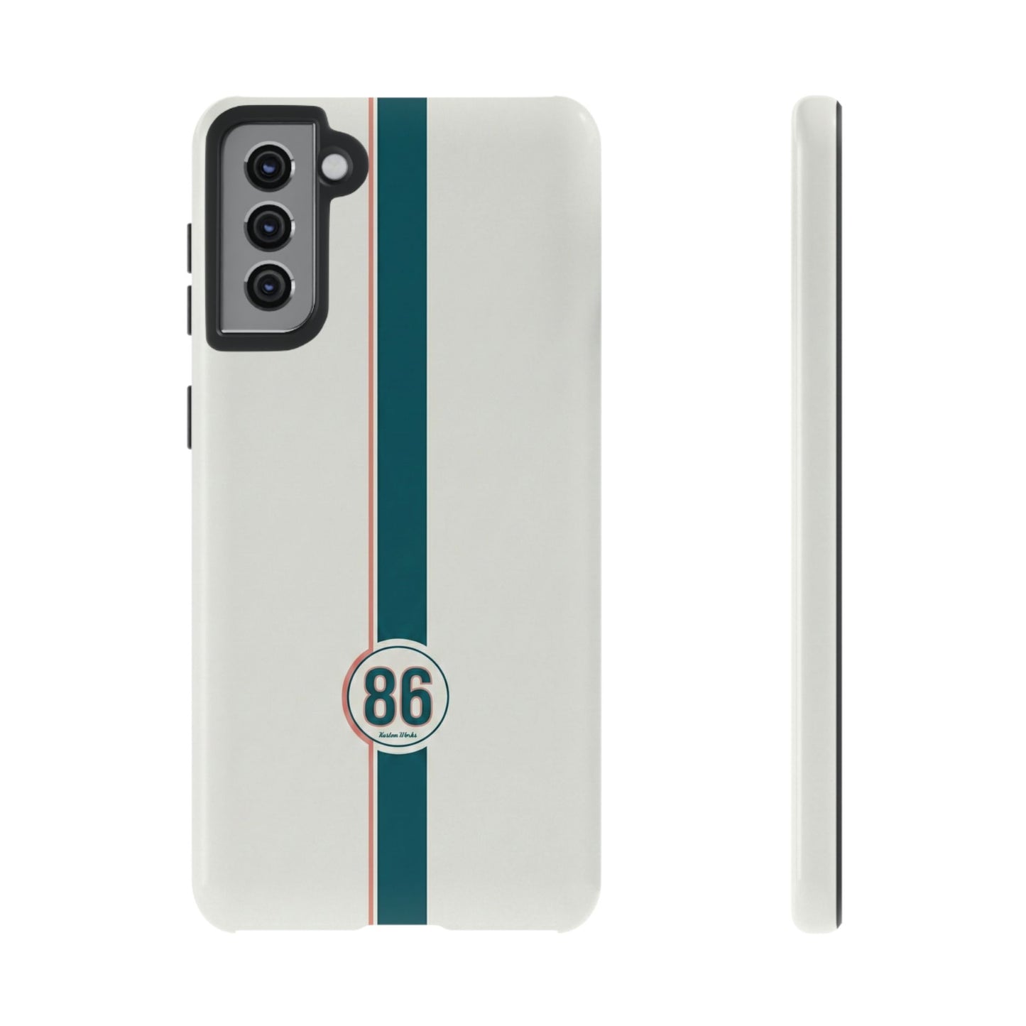 Racing Stripe Tough Phone Case — Retro White With '86 Circle Badge