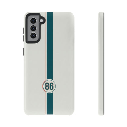 Racing Stripe Tough Phone Case — Retro White With '86 Circle Badge