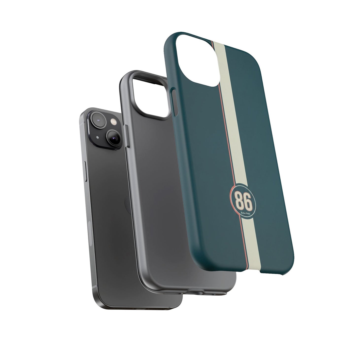 Racing Stripe Phone Case - Retro Teal with Number 86