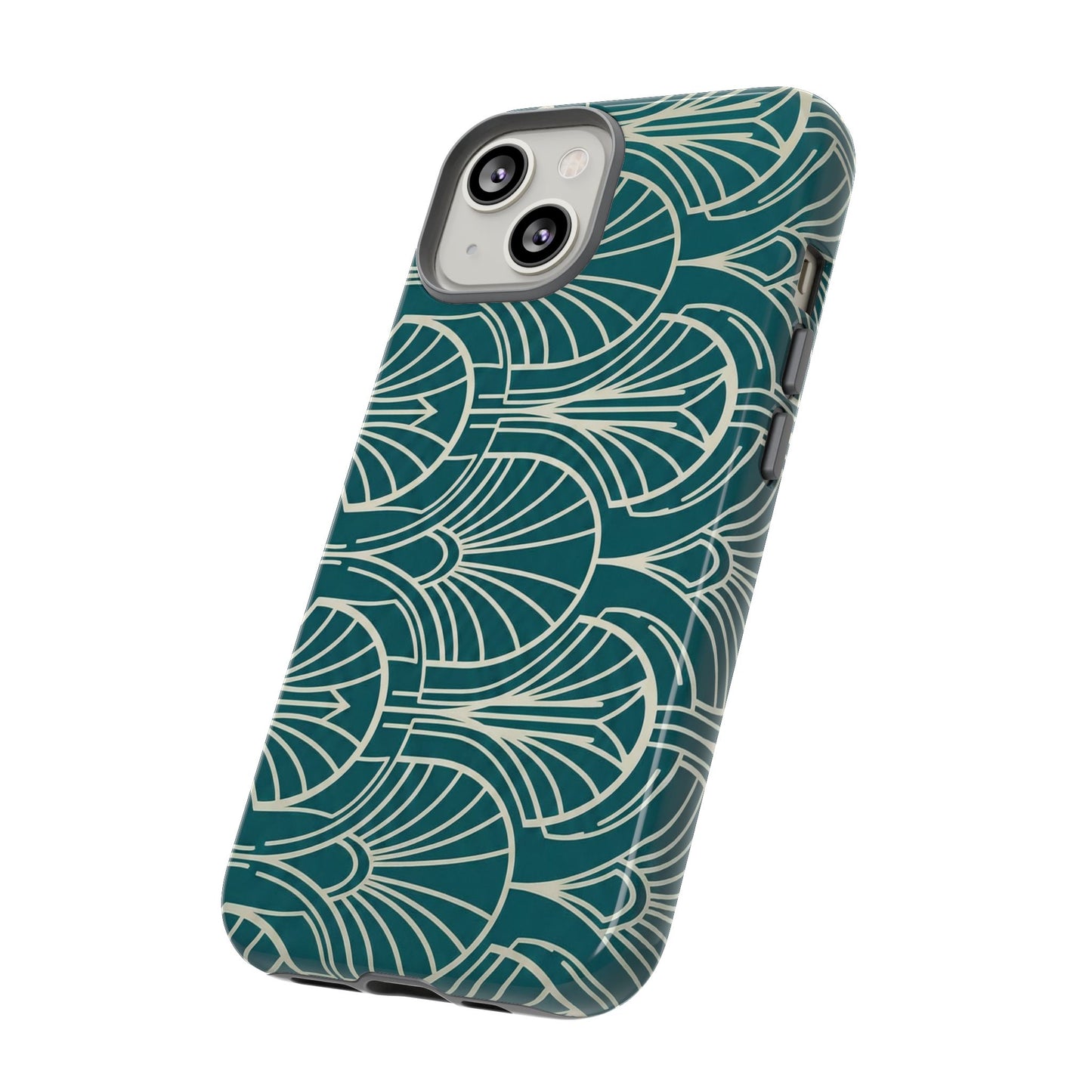 Art Deco Teal Pattern Tough Phone Case — Vintage Geometric Protective Case