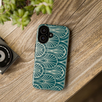 Art Deco Teal Pattern Tough Phone Case — Vintage Geometric Protective Case